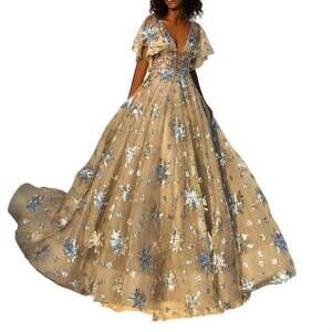 NEW TARIK EDIZ evening dress in silver